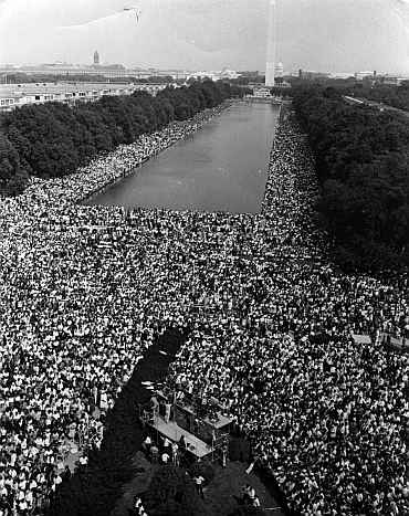 Over 200,000 people gather around the Lincoln Memorial in Washington DC, where the civil rights March on Washington ended with Martin Luther King's 'I Have A Dream' speech