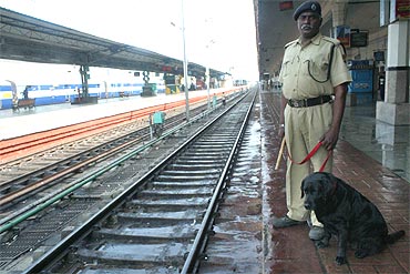 A security personnel patrols at a platform in Hyderabad