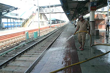 A maintenance staff at a deserted Hyderabad station
