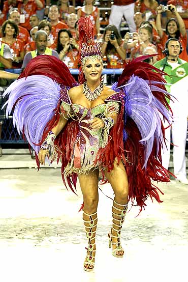 Drum Queen Luiza Brunet of the Imperatriz Leopoldinense samba school participates in the annual Carnival parade