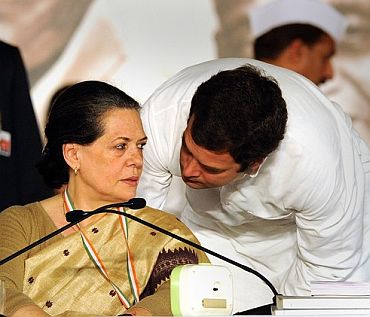 Congress President Sonia Gandhi with her son Rahul Gandhi