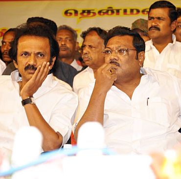 Alagiri, right, with his brother M K Stalin, Tamil Nadu's deputy chief minister