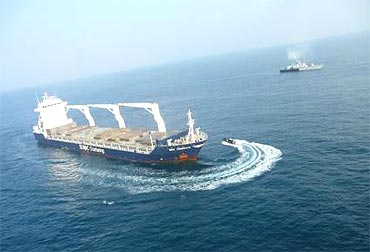 INS Veer takes part in a mission to foil a hijack attempt by pirates