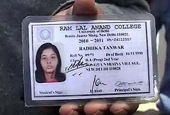 A video grab of Radhika's college ID card
