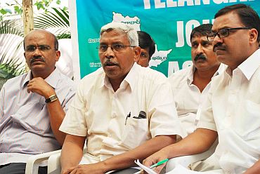 TJAC convenor Prof Kodanda Ram addresses mediapersons ahead of the Million March in Hyderabad on Wednesday