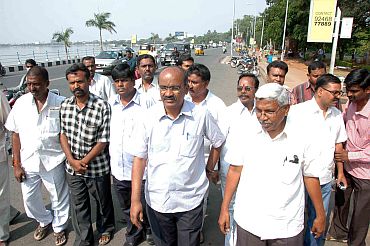 TJAC members inspect the location of the Million March in Hyderabad on Wednesday