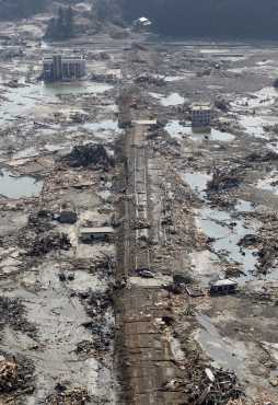 The remnants of train tracks are seen after a magnitude 8.9 earthquake and tsunami struck the area of Minamisanriku, Miyagi Prefecture in northern Japan