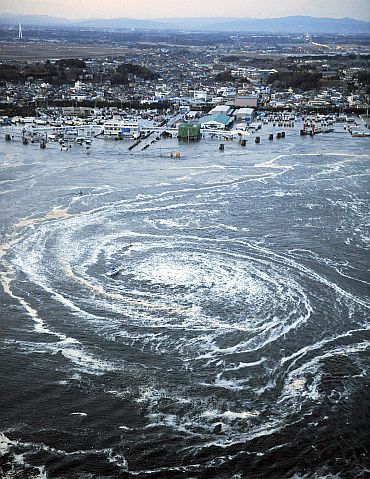 A whirlpool is seen near Oarai City, Ibaraki Prefecture, northeastern Japan
