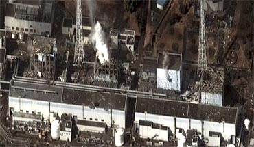 Damage after an earthquake and tsunami at Fukushima Daiichi nuclear plant is seen in this satellite image