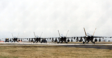 F-18 growler jet fighters land at the NATO airbase in Aviano