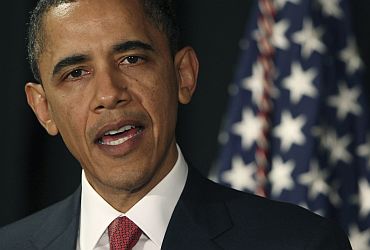 US President Barack Obama announces limited American military operations against Libya, in Brasilia