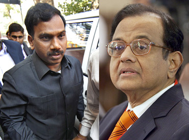 Home Minister P Chidambaram and former telecom minister A Raja