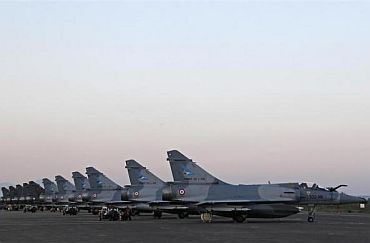 French Mirage 2000 fighter jets at the military air base of Solenzara, on the Mediterranean island of Corsica, where France runs its military operation against Libya