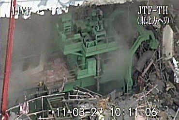 A handout from Japan Ground Self-Defense Force via Kyodo shows No. 4 reactor at Tokyo Electric Power Co.'s Fukushima Daiichi Nuclear Power Plant
