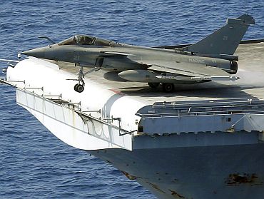 A French fighter jet aboard the Charles de Gaulle aircraft carrier