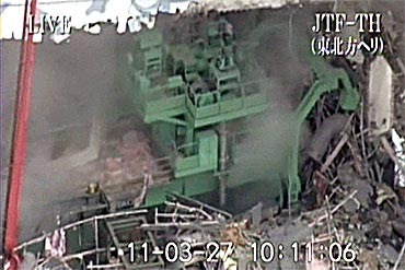 A handout from Japan Ground Self-Defence Force shows no. 4 reactor at Fukushima Daiichi Nuclear Power Plant