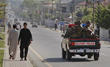 Soldiers patrol the city of Abbotabad in Pakistan's Khyber Pakhtunkhwa province on Monday