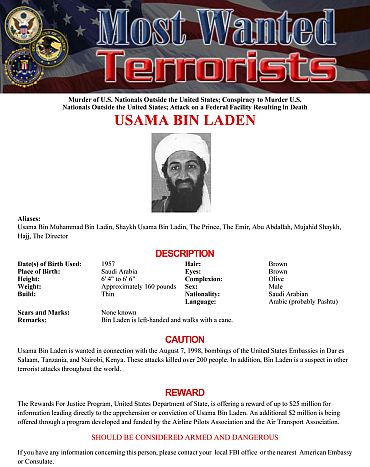 Osama bin Laden's page on the FBI's Most Wanted website