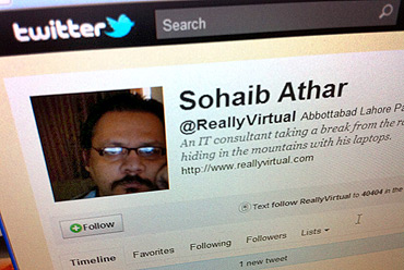 The Twitter page of Sohaib Athar