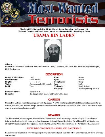 Osama bin Laden on FBI's Most Wanted website