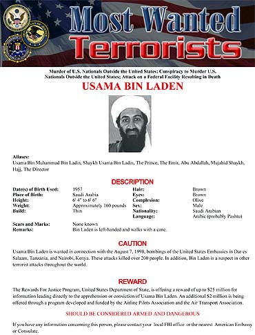 Bin Laden's page is seen on the FBI's Most Wanted website