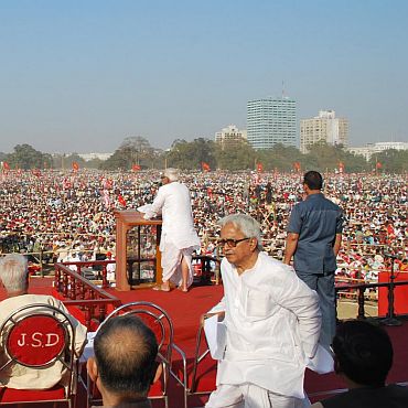 Biman Bose at a public rally being addressed by Buddhadeb