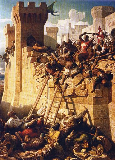 The Hospitaller grand master Guillaume de Villiers defending the walls of Acre, Galilee, 1291, by Dominique-Louis Pap ty (1815 1849) at Versailles