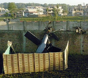 The damaged chopper near Osama bin Laden's mansion