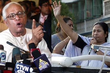 West Bengal Chief Minister Buddhadeb Bhattacharjee (left) and Trinamool chief Mamata Banerjee (right)