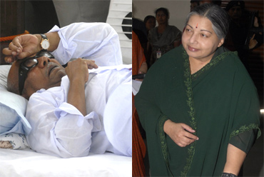 DMK supremo and TN CM M Karunanidhi (left) and AIADMK chief J Jayalalitha (right)