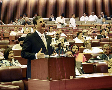 Pakistan Prime Minister Yusuf Raza Gilani speaks during a Parliament session in Islamabad