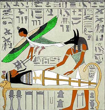 An ancient Egyptian image endorsing their belief on afterlife, as the soul (depicted as a bird) leaving behind the mortal body after death.