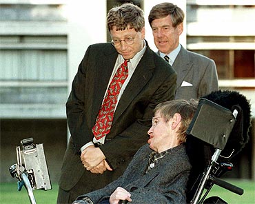 Microsoft President Bill Gates meets Stephen Hawking during Gates' visit to the Cambridge University
