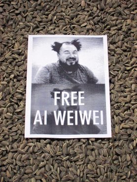 A poster at Tate Modern entitled Sunflower Seeds, by Ai WeiWei, in central London