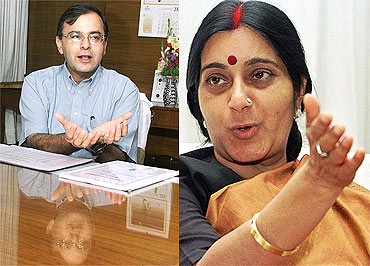 BJP leaders Arun Jaitley and Sushma Swaraj