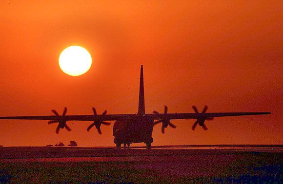 A C-130 Hercules support aircraft