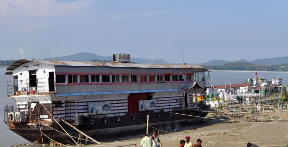 Floating restaurant on the Brahmaputra river