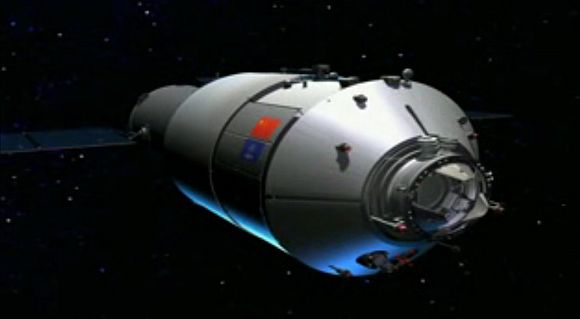 This artist's illustration from a China space agency video shows the Tiangong 1 space laboratory, a prototype module for the country's planned space station