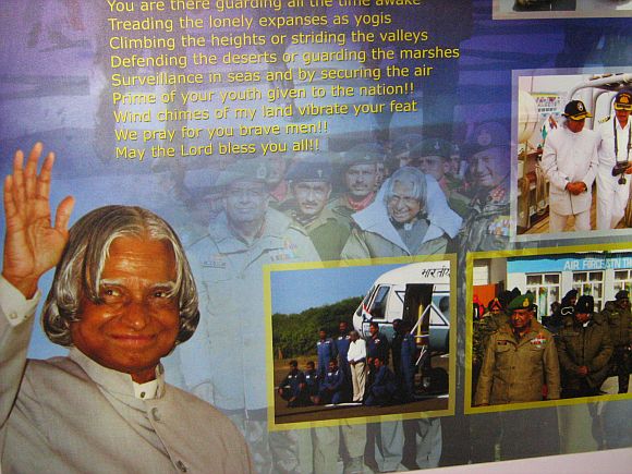 A collage of various images of Dr Abdul Kalam at his museum in Rameswaram