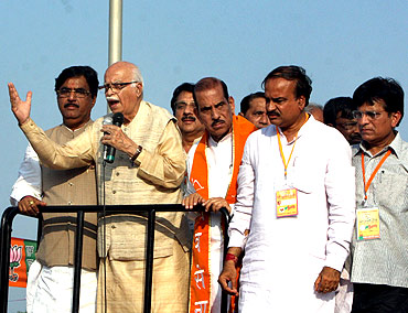 BJP leader L K Advani on his 'Jan Chetna Yatra' in Mumbai