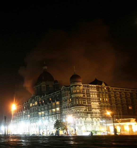 Smoke is seen coming from Taj Hotel in Mumbai during the 26/11 attacks.