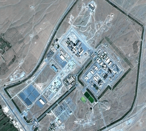 First Image: Satellite images of the facility in Arak, home to a heavy water production plant, taken a year ago. Second Image: A year on: Buildings and plant at the top left and bottom left appear to have been removed in this year's image of Arak, while there has been new building in the centre of the plant