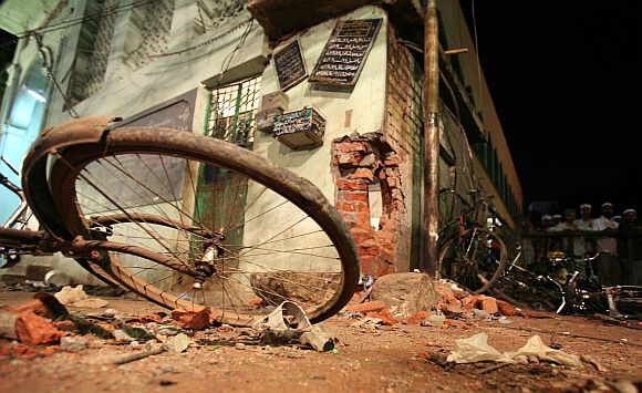 A damaged part of a mosque hit by a blast in Malegaon in 2006 is seen.