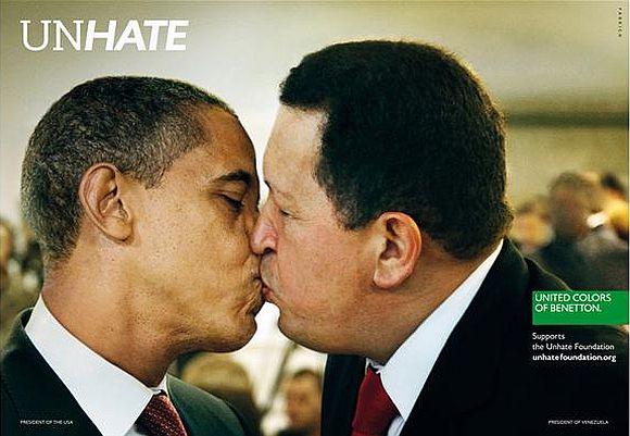 Benetton ad showing US President Barack Obama kissing Venezuelan President Hugo Chavez