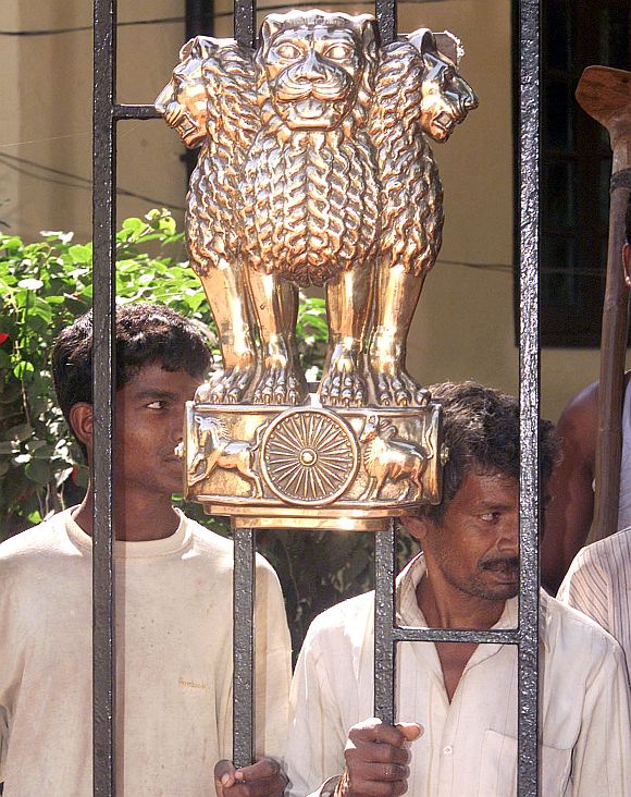 File picture of people looking out of the newly-constructed Raj Bhavan in Ranchi, capital of Jharkhand. The state was carved out of Bihar in 2000.