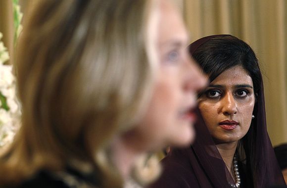 File picture of US Secretary of State Hillary Clinton speaking as her Pakistani counterapart Hina Rabbani Khar listens, in Islamabad