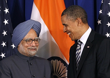 US President Barack Obama meets with Prime Minister Manmohan Singh on the sidelines of the ASEAN Summit in Nusa Dua, Bali