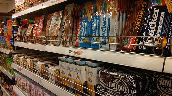 Food stocked at an Indian hypermart