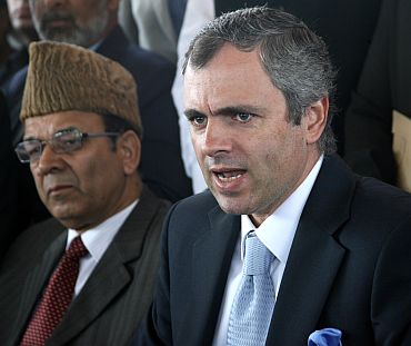 CM Omar Abdullah speaks to mediapersons in the assembly premises later on Monday