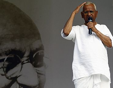 File picture of Anna Hazare fasting for a stronger Lokpal Bill at the Ramlila Ground in New Delhi
